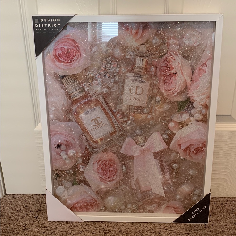 FASHION INSPIRED Perfume & Roses Picture - White Frame with Glass Front
